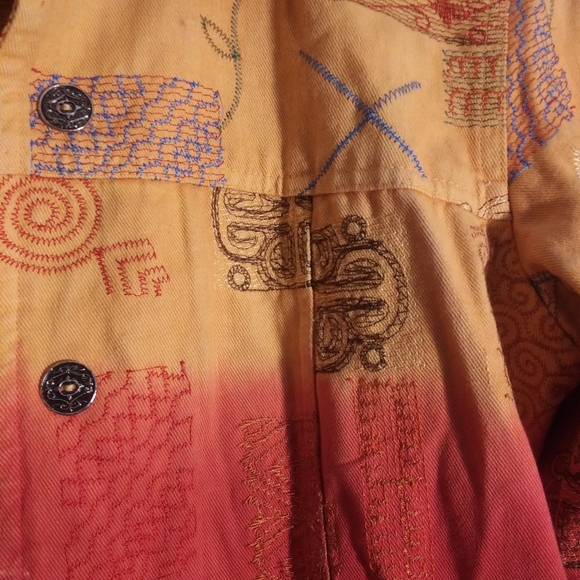 Sunset Ombre Gold Jean Jacket Embroidered Size XS Coldwater Creek - Picture 4 of 8